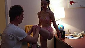 brunette college babe fucked bent over cowgirl doggystyle to study better hardcore