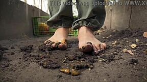 Squashing Juicy Tomatoes Barefoot on Dirty Ranch for Foot Fetish ASMR