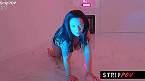 Hot brunette strips teasingly and shakes ass in explosive lapdance!