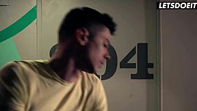 Quick pussy fuck escalates with horny roommate Anya Krey's skinny tits riding spooning cumshot in dorm