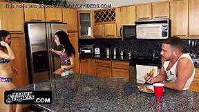 stepbro fucks two pretty stepsis missionary with natural tits