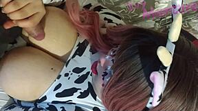 hotwife ivyadventure blows your cuckold hubby with big tits out