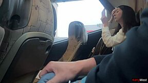 Public Bus Dick Flash Brunette Grabs It Handjobs Cum Explosion