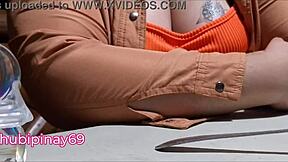 hey milf stepmom flashes her big boobs publicly while sipping drinks