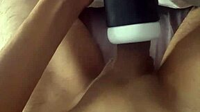 She pumps her toy until monster cock explodes cum inside