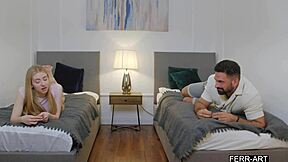 TINY BLONDE TIED DOWN BY STEPBRO DURING HOT VACATION FUCK!