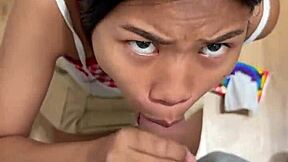 Hey 18yo asian teen sucks cock in fitting room then swallows cum