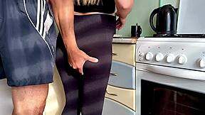 Stepson Pounds Pregnant Stepmom's Big Tits in Kitchen Doggy