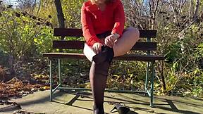 Mature BBW Stepmom Fingers in Sheer Pantyhose Heels!