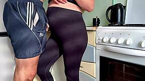 Stepson Pounds Pregnant Stepmom's Big Tits in Kitchen Doggy