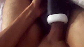 She pumps her toy until monster cock explodes cum inside