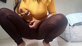 Latina milf with big tits massages pussy lips before squirting orgasm solo