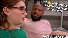 Skinny redhead petite stepdaughter practices deepthroat on huge black daddy cock interracial