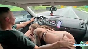 gave my wife's friend a ride... she deepthroated my cock roadside while wife filmed