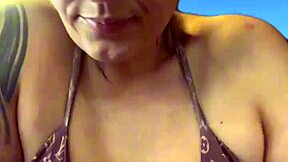 Tanned babe trains gym to Ipanema beach in wet bikini sweat dripping down legs turning heads!