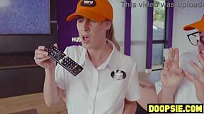 wow busty milf catches horny techs snooping and punishes them hard!