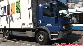 Fishnet hooker sucks my cock bent over doggystyle