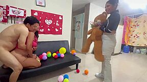 Valentine's Homemade Threesome Explodes with Big Tits Licking, Juicy Pussy Gaping, Monster Cock Moans