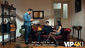 sexy brunette hears whistle and drops to suck old cock eagerly