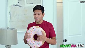 Nasty Stepsis Stuffing Donut In Pussy Masturbation Mayhem!