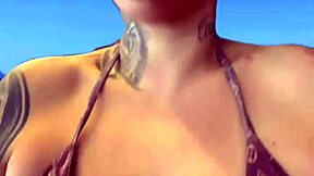 Tanned babe trains gym to Ipanema beach in wet bikini sweat dripping down legs turning heads!