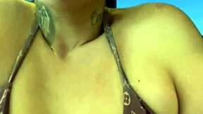 Tanned babe trains gym to Ipanema beach in wet bikini sweat dripping down legs turning heads!