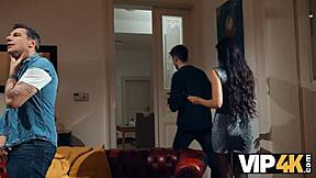 sexy brunette hears whistle and drops to suck old cock eagerly