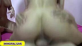 Amy Brookes snorts cum in wild threesome with Porno Dan and Holly Taylor