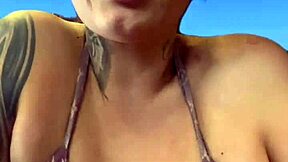 Tanned babe trains gym to Ipanema beach in wet bikini sweat dripping down legs turning heads!