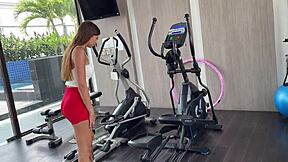 post workout babe moans loud riding cock cowgirl in the gym