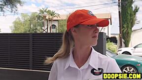 wow busty milf catches horny techs snooping and punishes them hard!