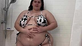 mmm look at this oiled hucow bbw shaking her fat ass in the shower while fingering deep