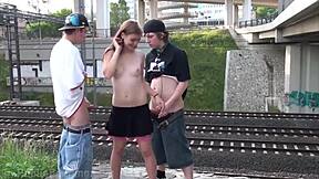 i get facial cum blast in public threesome orgy with two young guys