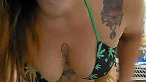 Young exhibitionist flashes ragged pussy and winking asshole desperate to fuck