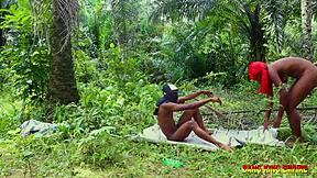 she couldn't stand but loved FUCKING two BIG FAT cocks in the bush