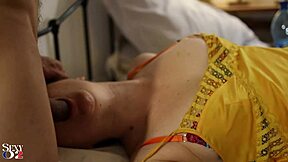 French amateur in yellow satin nightie rims and blows in doggystyle POV