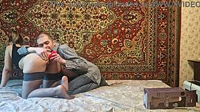 russian wife gapes asshole with huge dildo anal masturbation