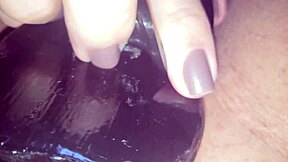 curvy wife rides hubby in red dress then toys stretch juicy pussy lips wide