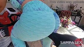 Hey, that big-ass morena got horny on the spin bike and begged for anal creampie