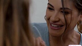 Petite Brunette Lesbian Fingers and Licks Big Tits Latina Client