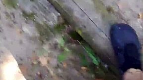 german nylon fetish babe balances outdoors in sheer pantyhose tease