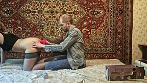 russian wife gapes asshole with huge dildo anal masturbation