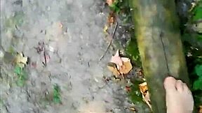 german nylon fetish babe balances outdoors in sheer pantyhose tease