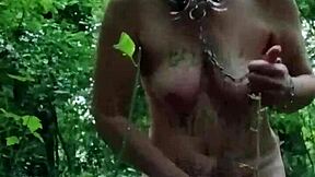 French Milf Slave Chained Forest Uro Dildo Humiliation