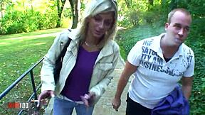 hey check out this massive cumshot landing right on her huge tits outdoors