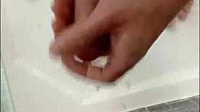 My throbbing cock gets soapy rub in steamy shower flex