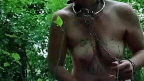 French Milf Slave Chained Forest Uro Dildo Humiliation