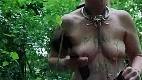 French Milf Slave Chained Forest Uro Dildo Humiliation