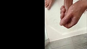 My throbbing cock gets soapy rub in steamy shower flex