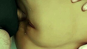 keep pounding her tight shaved ass with double toys close up